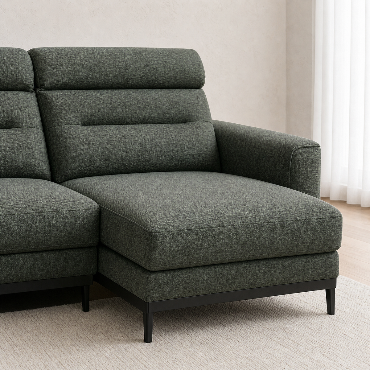 Timber Recliner upholstery and reclining detail