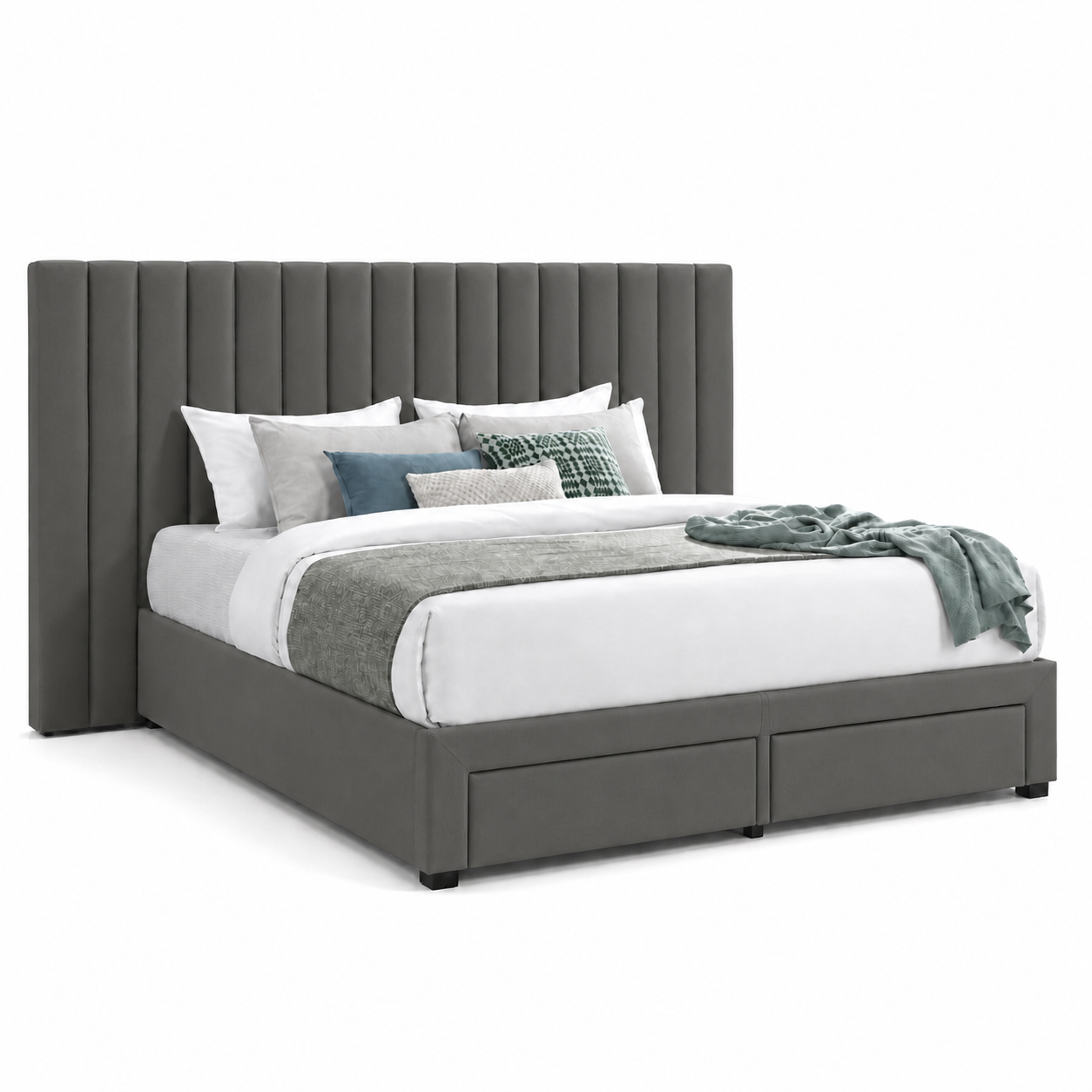 Timo - Bed Grey plain white background view