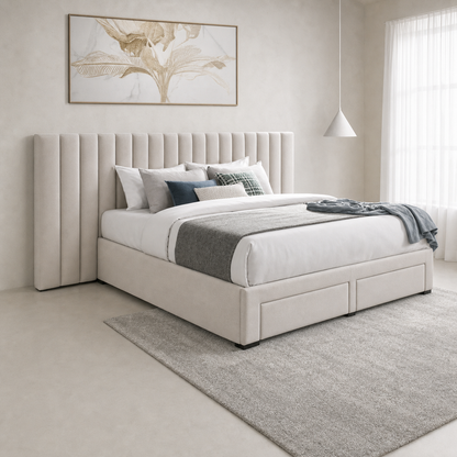 Timo - Bed, complete front three-quarter bed view in a restrained bedroom
