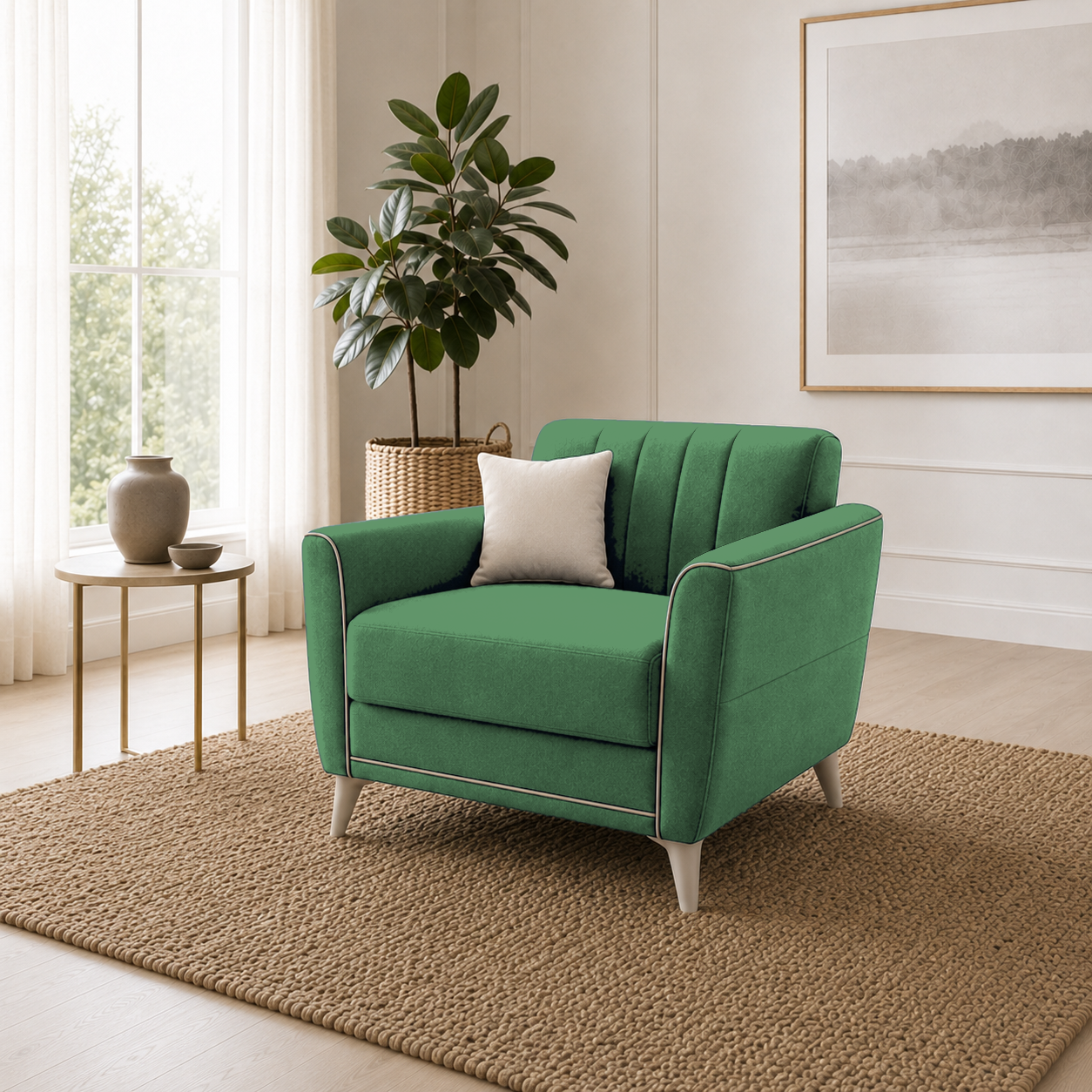 Treat 3+2+1 Sofa Set, 1 seater, green, room view