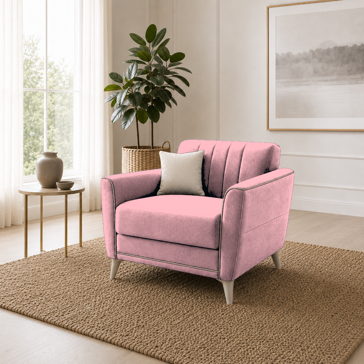 Treat 3+2+1 Sofa Set, 1 seater, pink, room view
