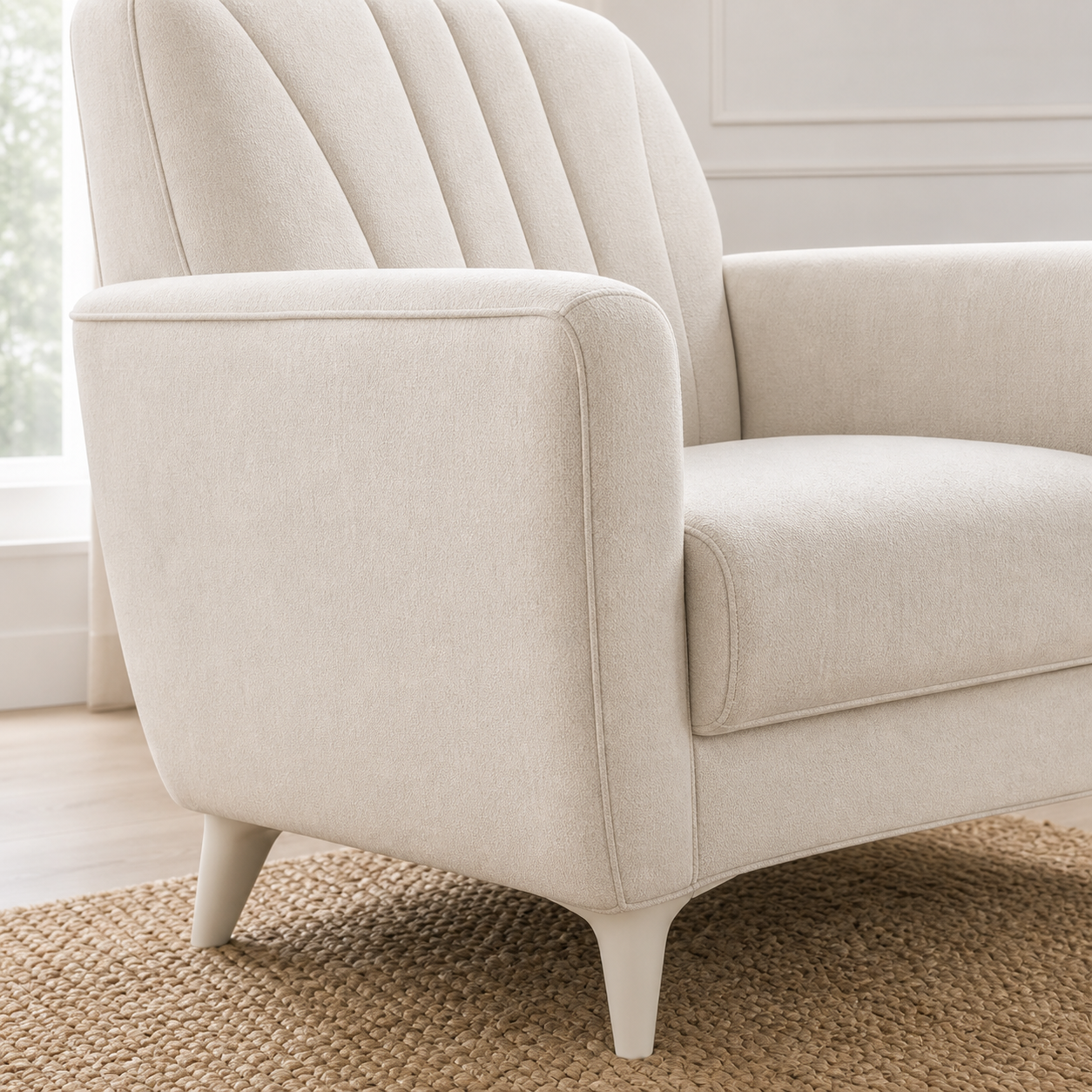 Detail view of Treat - 3+2+1 Sofa Set upholstery, seams, base, and legs