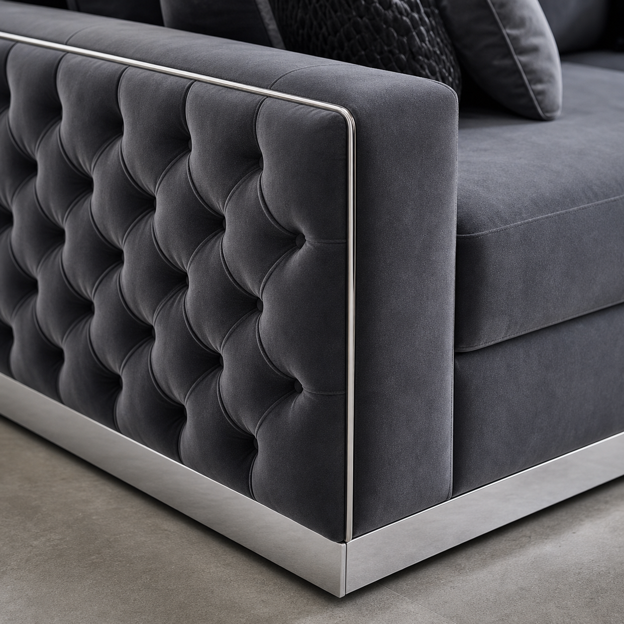 Close-up of the Ultra - L shape sectional sofa's upholstery and construction details