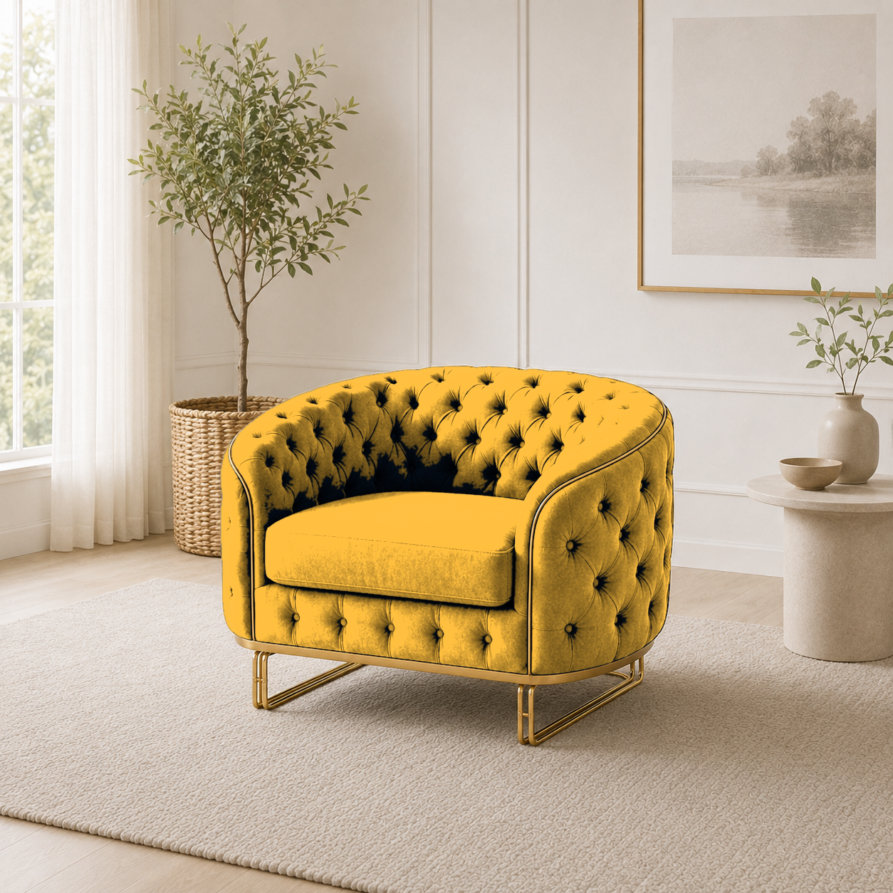 Umber 3+2+1 Sofa Set, 1 seater, yellow, room view