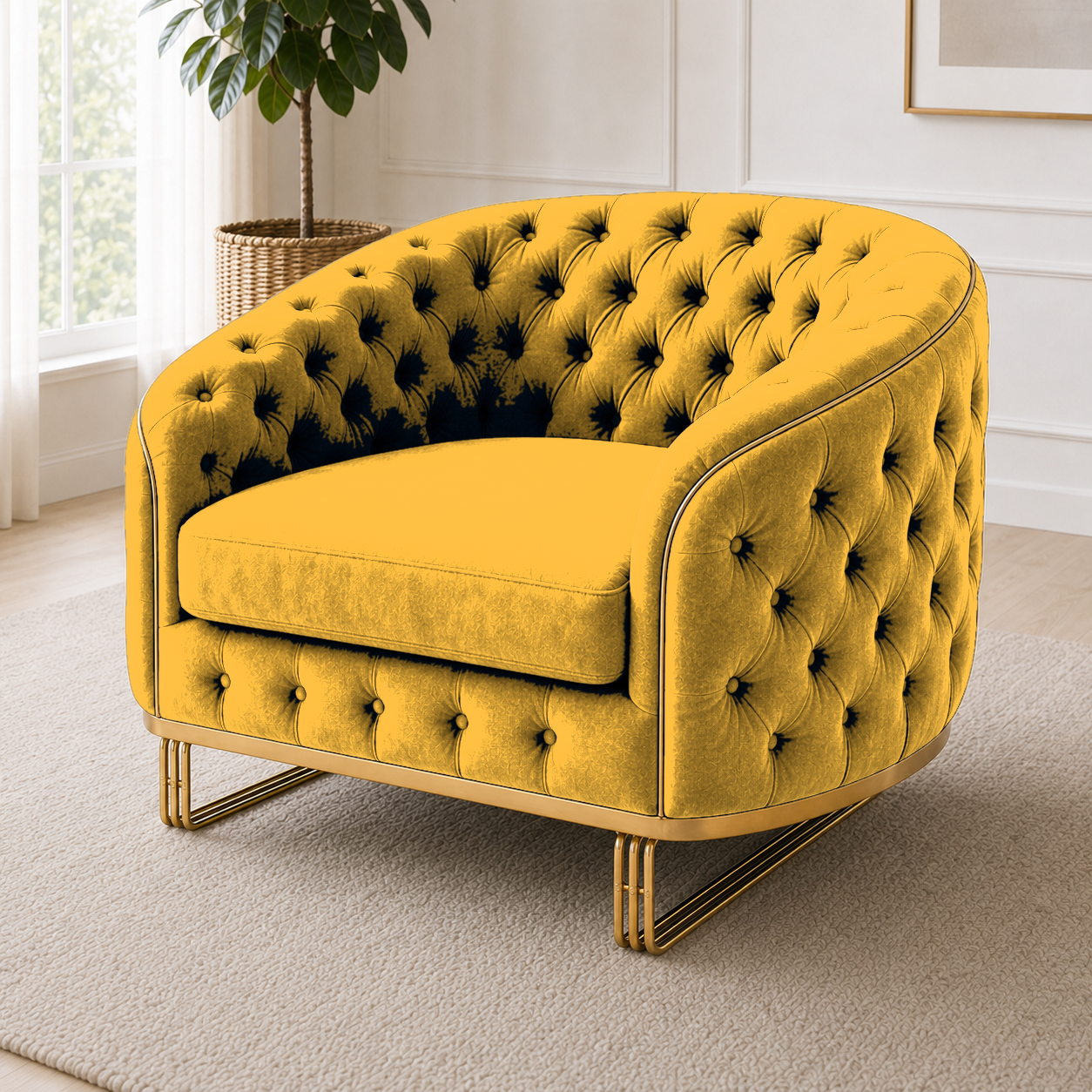 Umber 3+2+1 Sofa Set, 1 seater, yellow, detail view