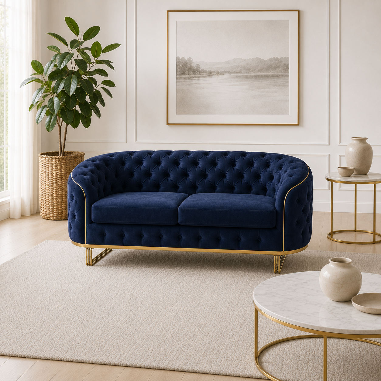 Umber 3+2+1 Sofa Set, 2 seater, blue, room view