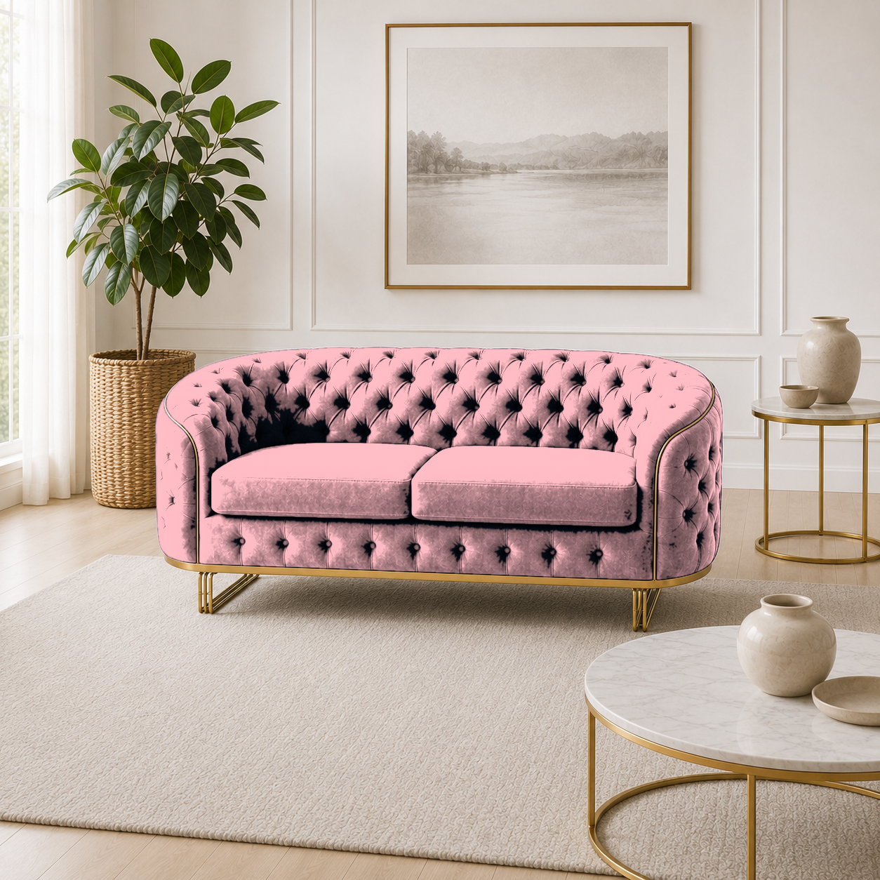 Umber 3+2+1 Sofa Set, 2 seater, pink, room view