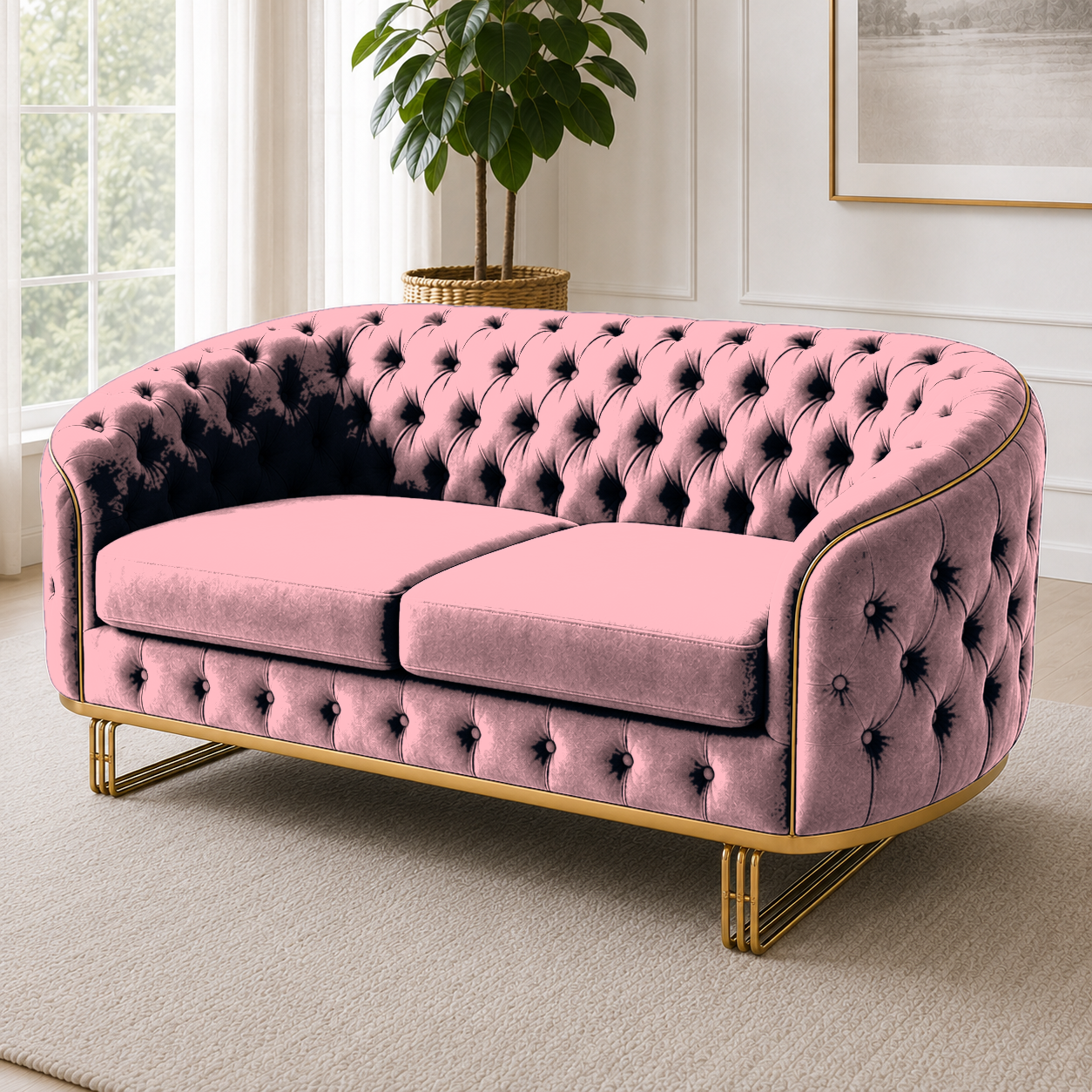 Umber 3+2+1 Sofa Set, 2 seater, pink, detail view