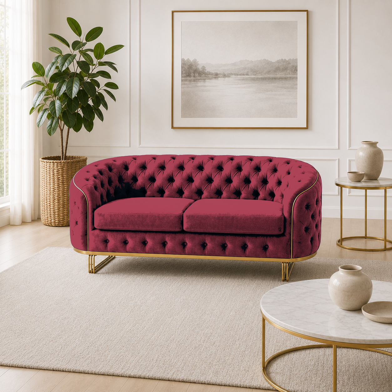 Umber 3+2+1 Sofa Set, 2 seater, red, room view