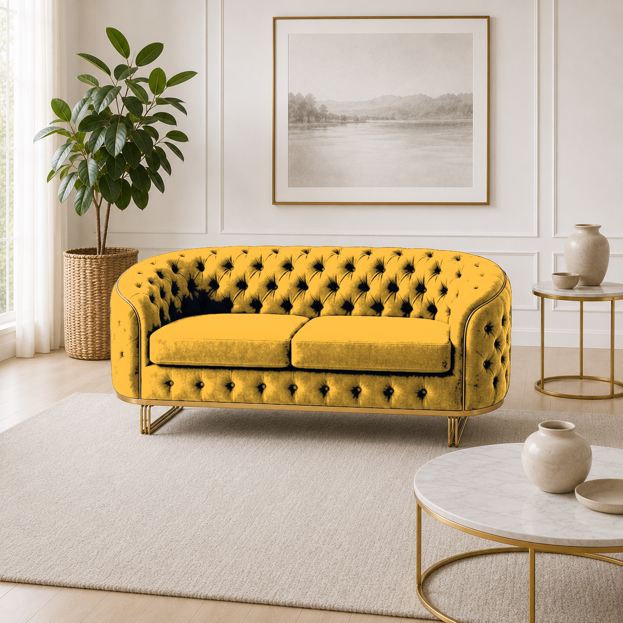 Umber 3+2+1 Sofa Set, 2 seater, yellow, room view