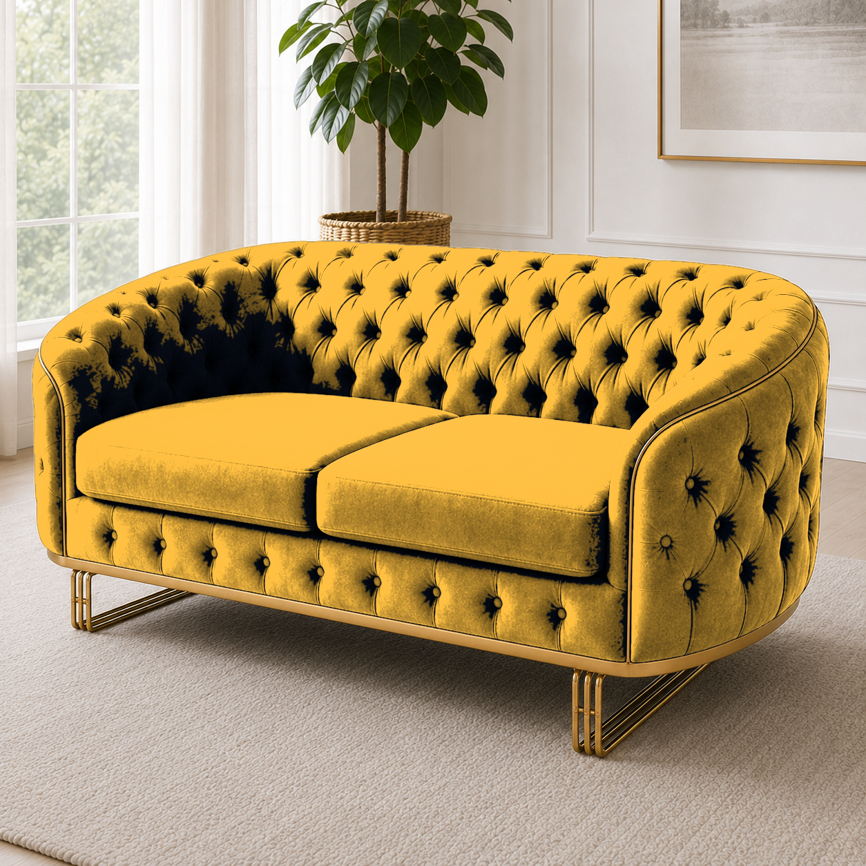 Umber 3+2+1 Sofa Set, 2 seater, yellow, detail view