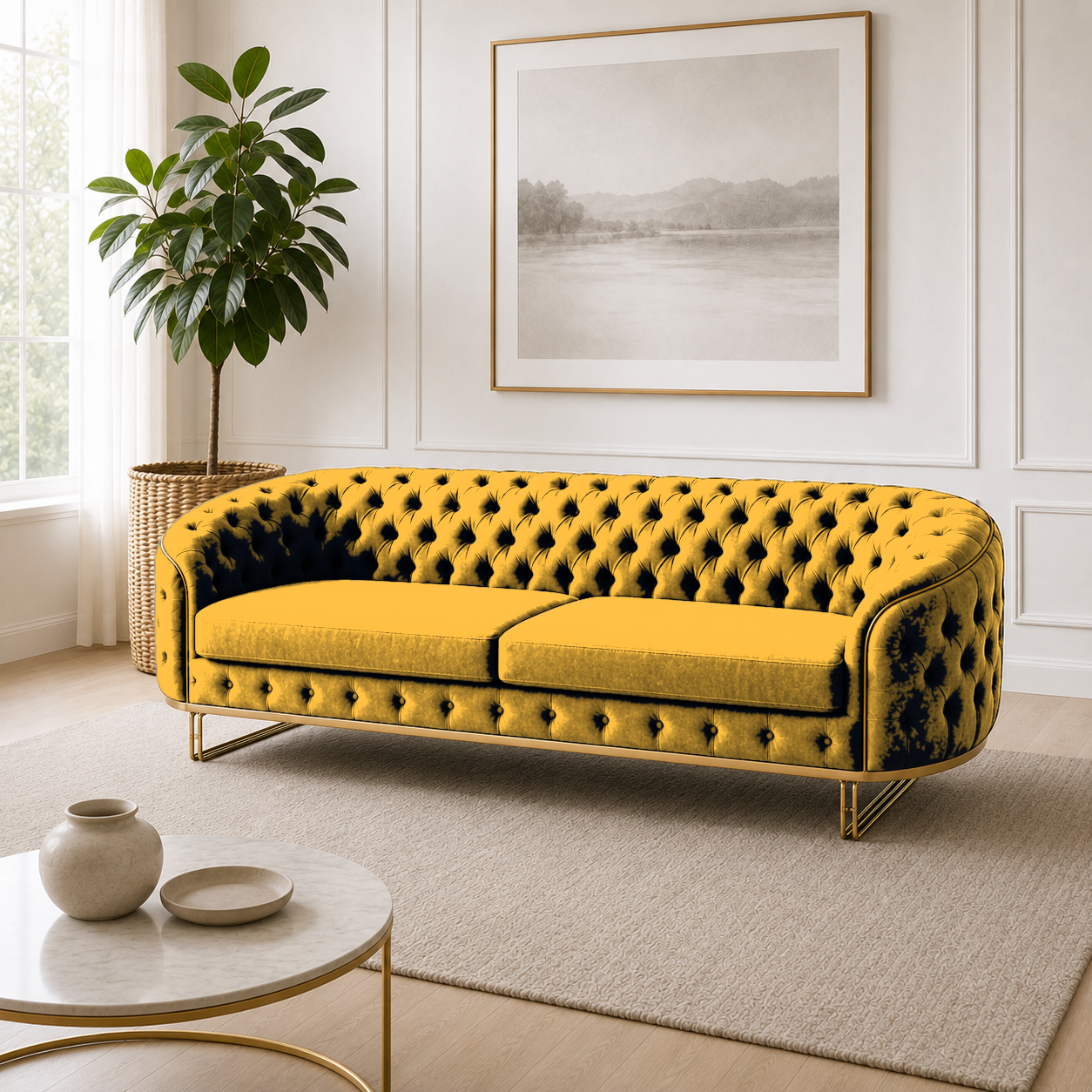 Umber 3+2+1 Sofa Set, 3 seater, yellow, room view