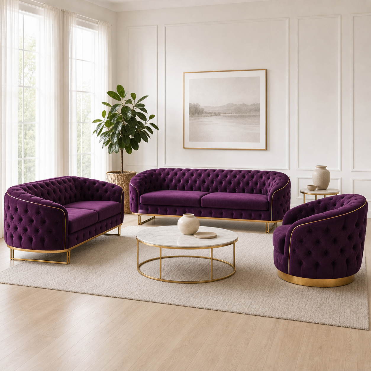 Umber - 3+2+1 Sofa Set, complete 3+2+1 sofa set in an editorial living room