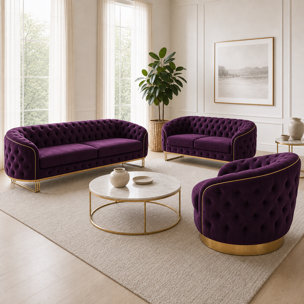 Umber - 3+2+1 Sofa Set, alternate room angle of the complete 3+2+1 sofa set