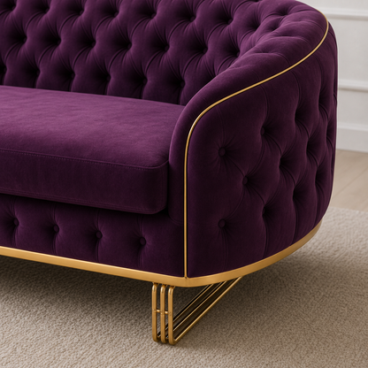 Detail view of Umber - 3+2+1 Sofa Set upholstery, seams, base, and legs