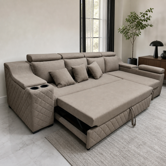 Urdan - Sofa bed, source-proven open sofa-bed hero in a contemporary living room