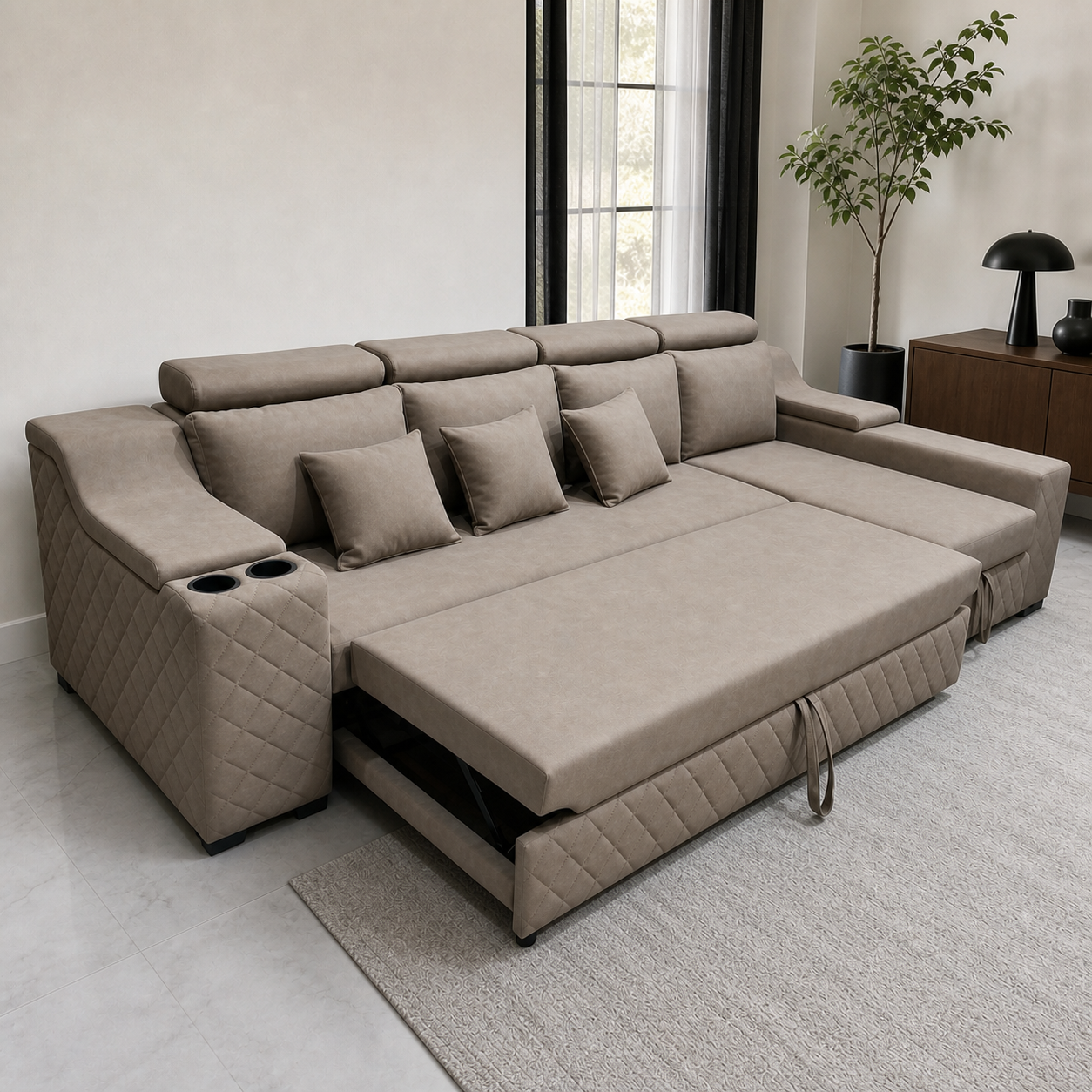 Urdan - Sofa bed, alternate open sofa-bed view in the identical living room