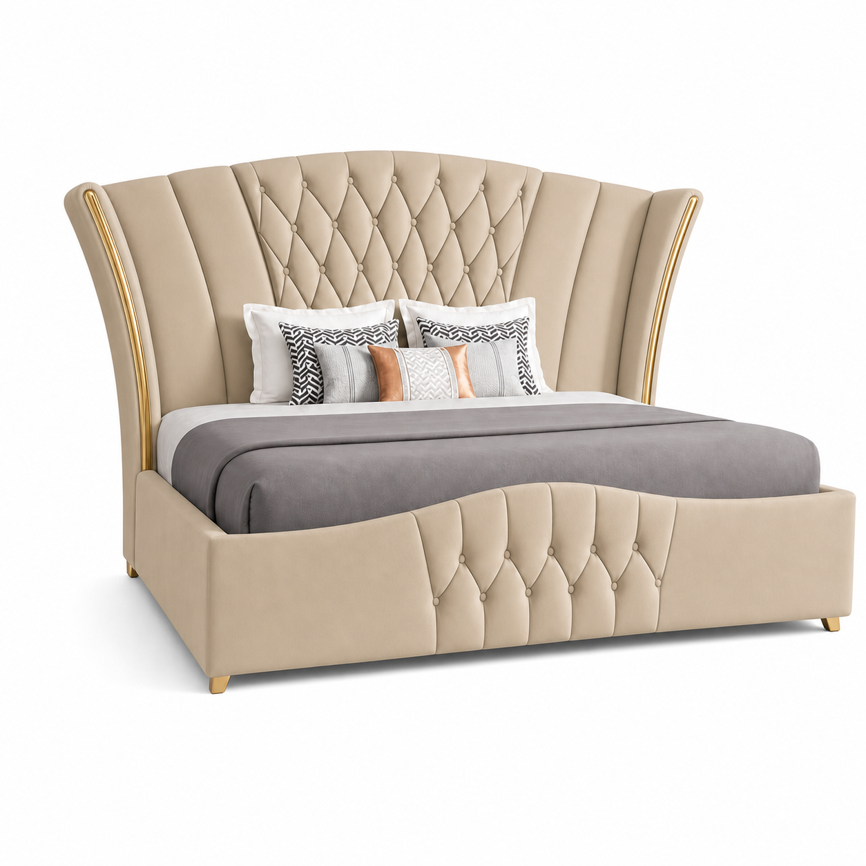 Vale - Bed Beige plain white background view