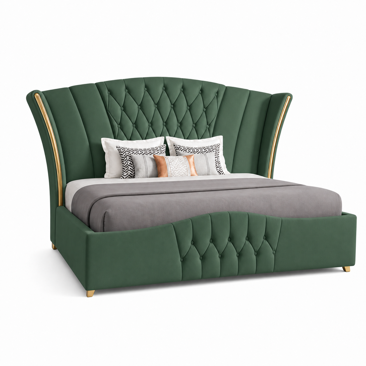 Vale - Bed Green plain white background view