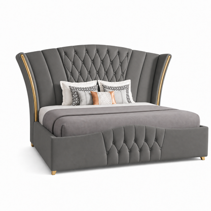 Vale - Bed Grey plain white background view