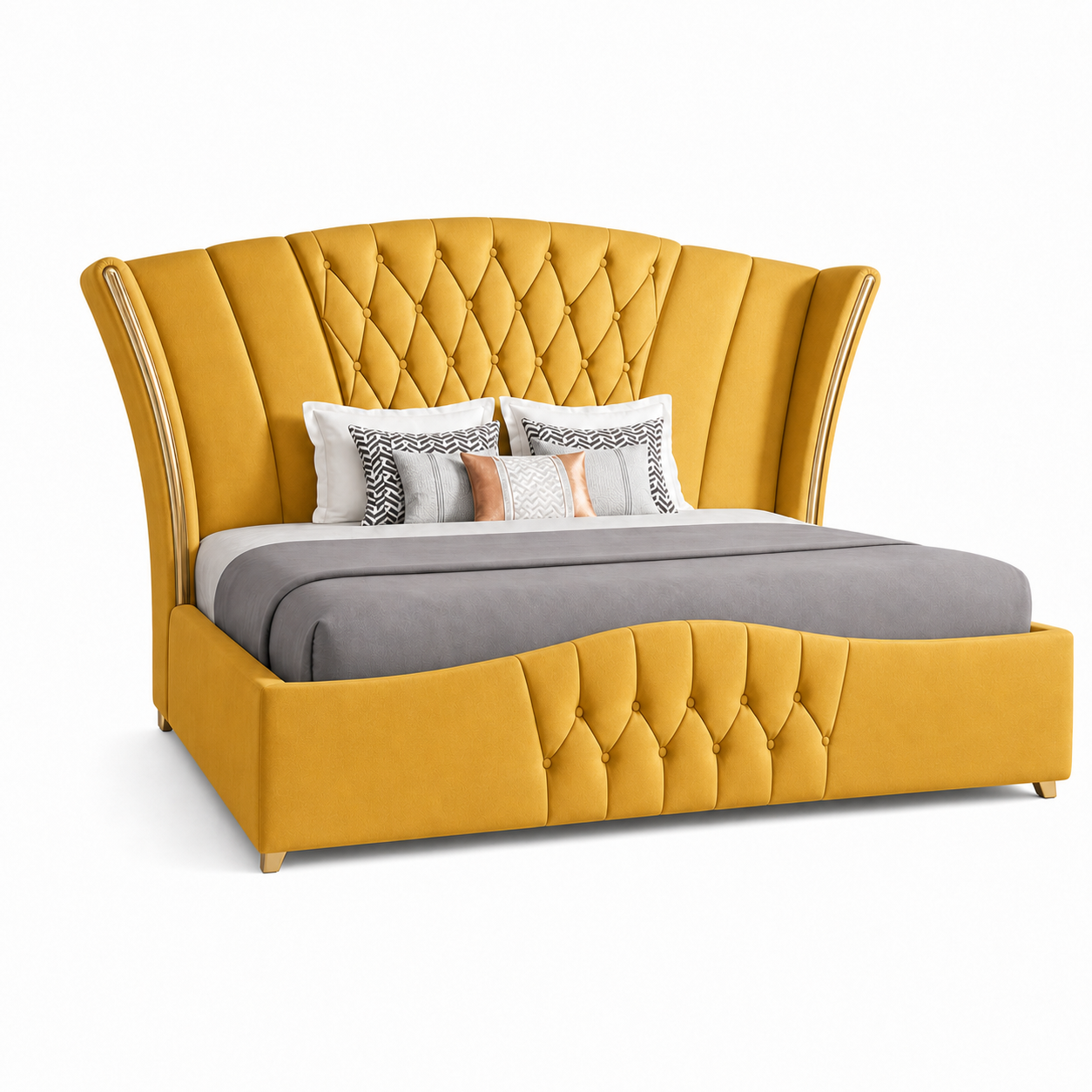 Vale - Bed Yellow plain white background view