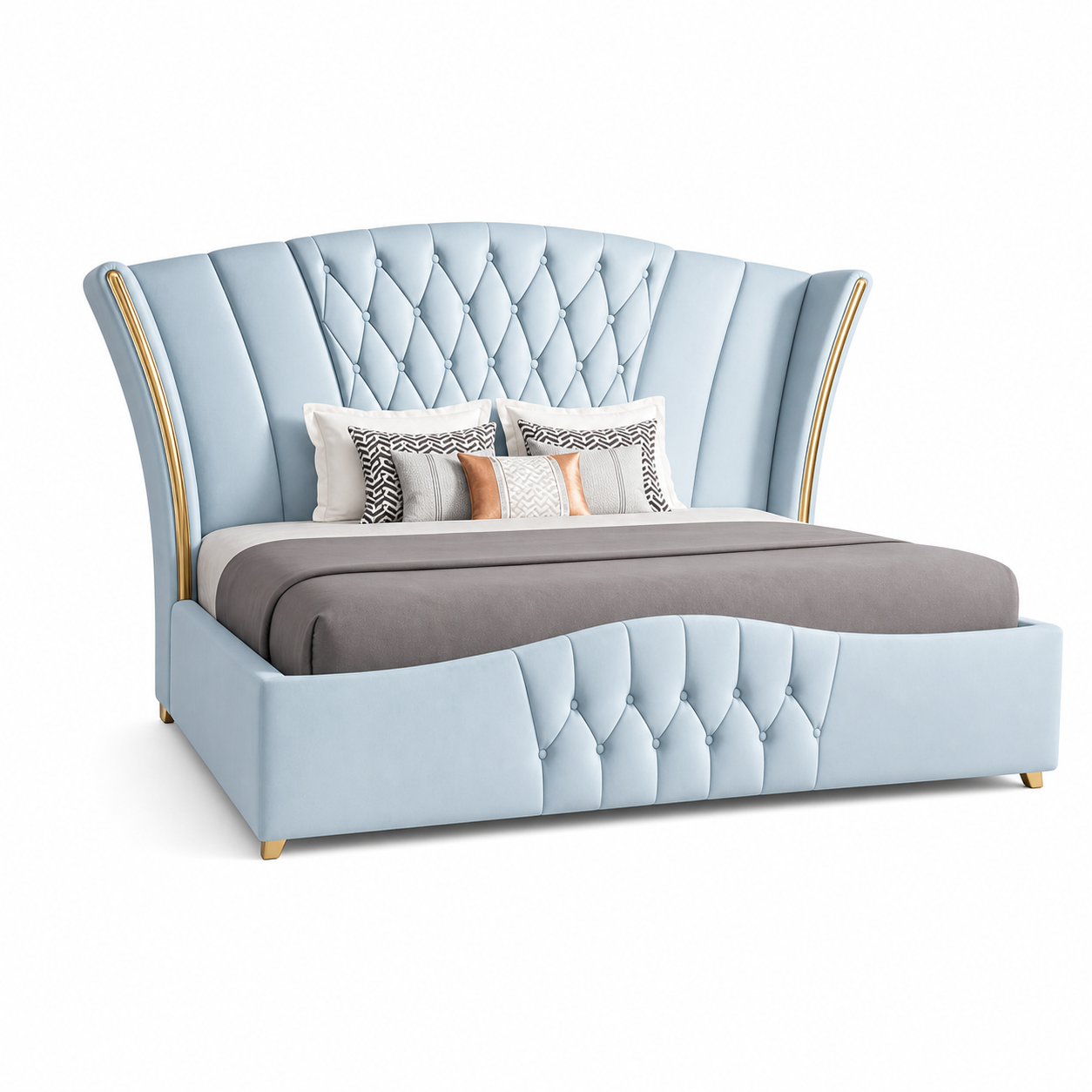 Vale - Bed, complete front three-quarter studio bed view