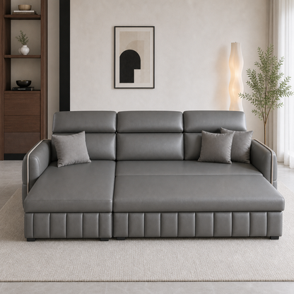 Valen - Sofa bed, front view verifying the fully open footprint