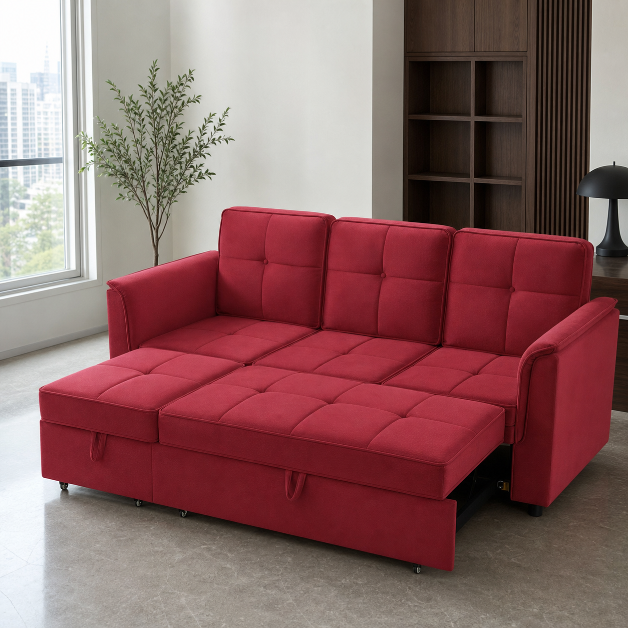Varen - Sofa bed, fully open sofa-bed hero in a contemporary living room