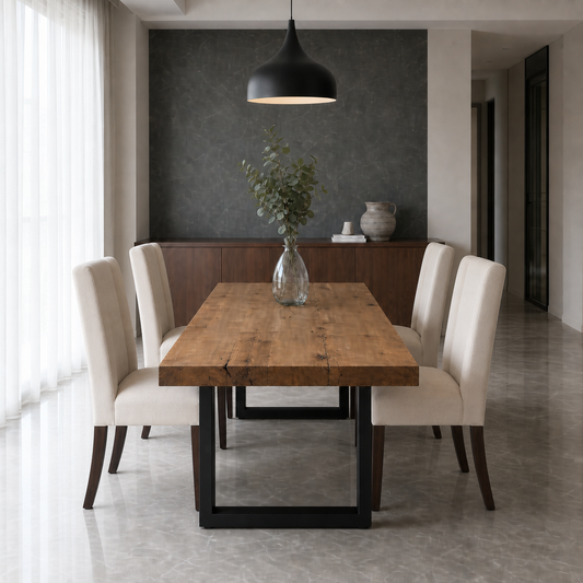 Lyra - Wooden Top Dining Table, clearly different end-on dining-room view