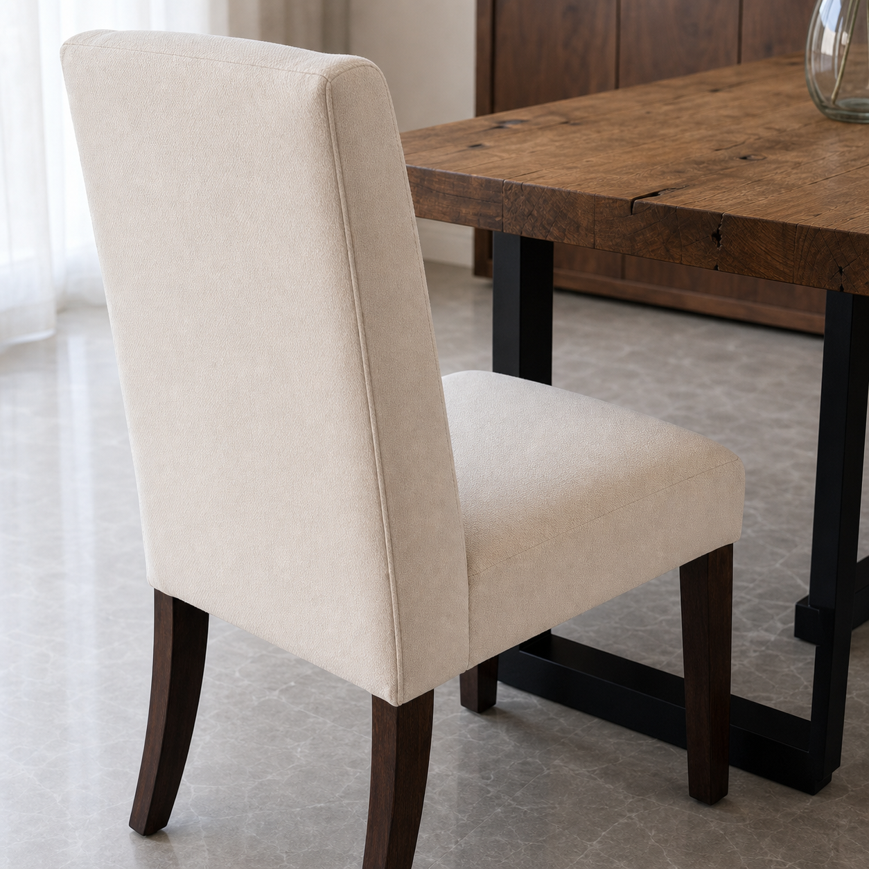 Lyra - Wooden Top Dining Table, close chair, seating, or base construction detail