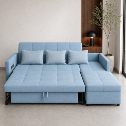 Verin - Sofa bed, front view verifying the source-proven open footprint
