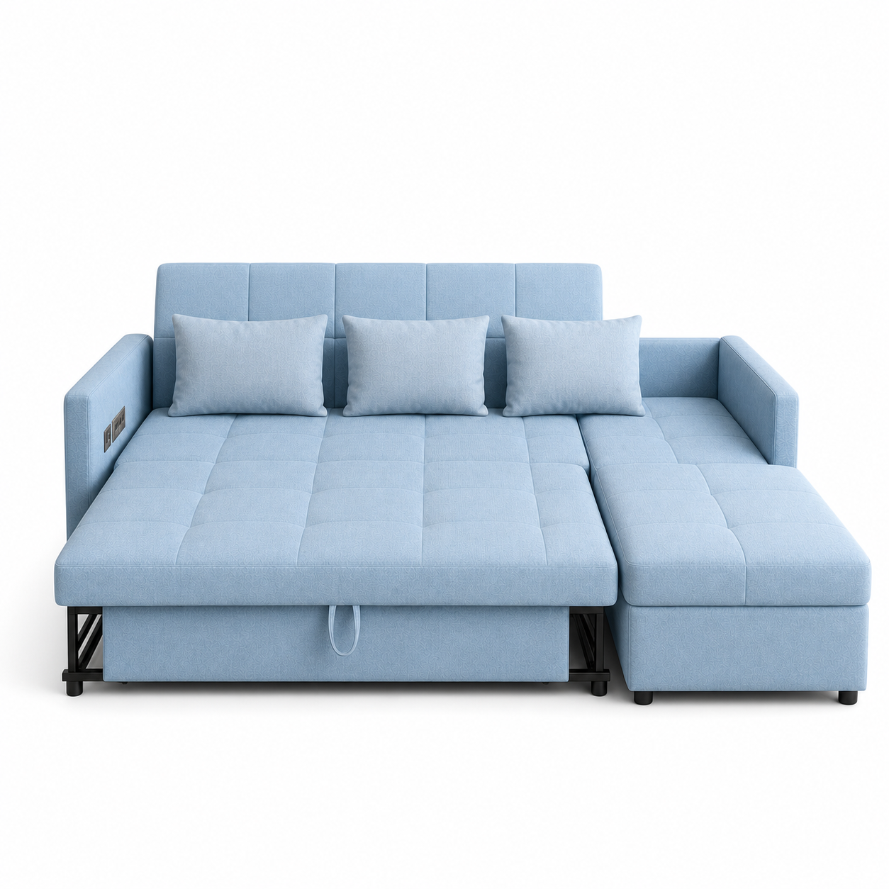 Verin - Sofa bed, open sofa-bed front studio view on pure white