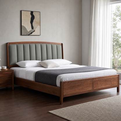 Vesta - Bed, complete front three-quarter bed view in a restrained bedroom