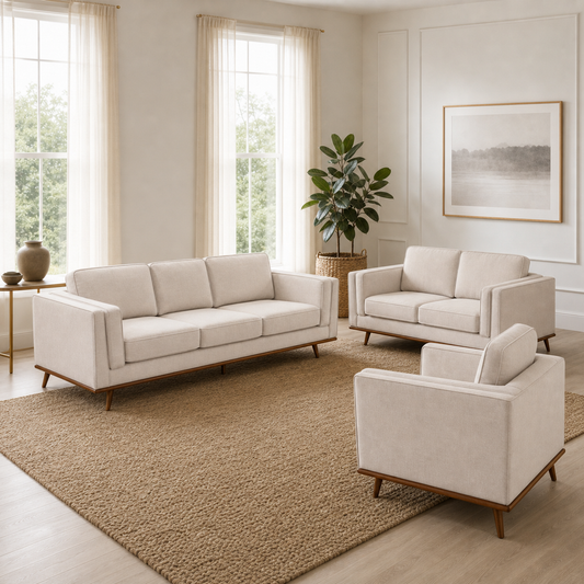 Vivid - 3+2+1 Sofa Set, complete 3+2+1 sofa set in an editorial living room