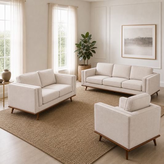 Vivid - 3+2+1 Sofa Set, alternate room angle of the complete 3+2+1 sofa set