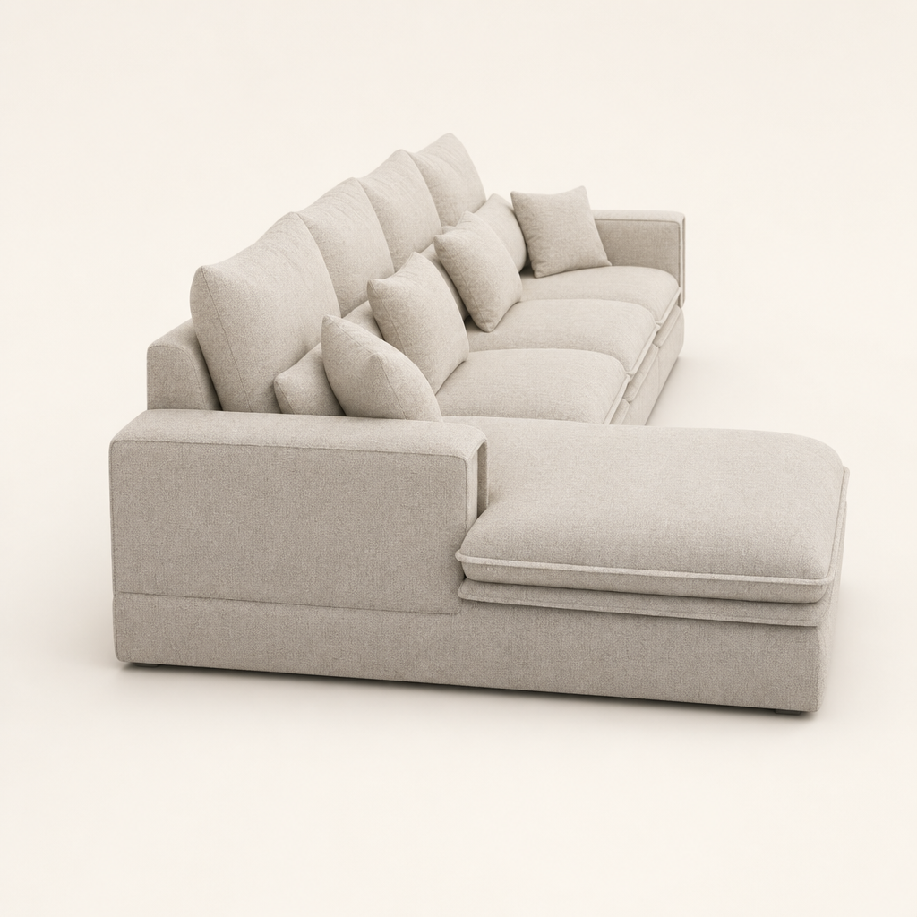 Wave - L shape sectional sofa, chaise-end profile studio view