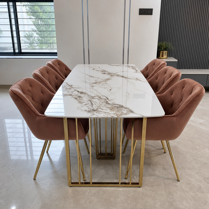 Willa - Dining Table Marble Top, clearly different end-on dining-room view