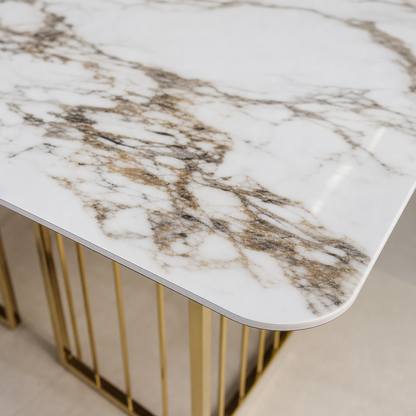 Willa - Dining Table Marble Top, close tabletop and construction detail