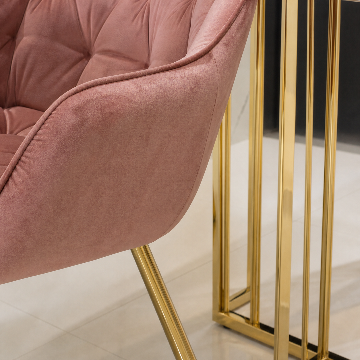 Willa - Dining Table Marble Top, close chair, seating, or base construction detail
