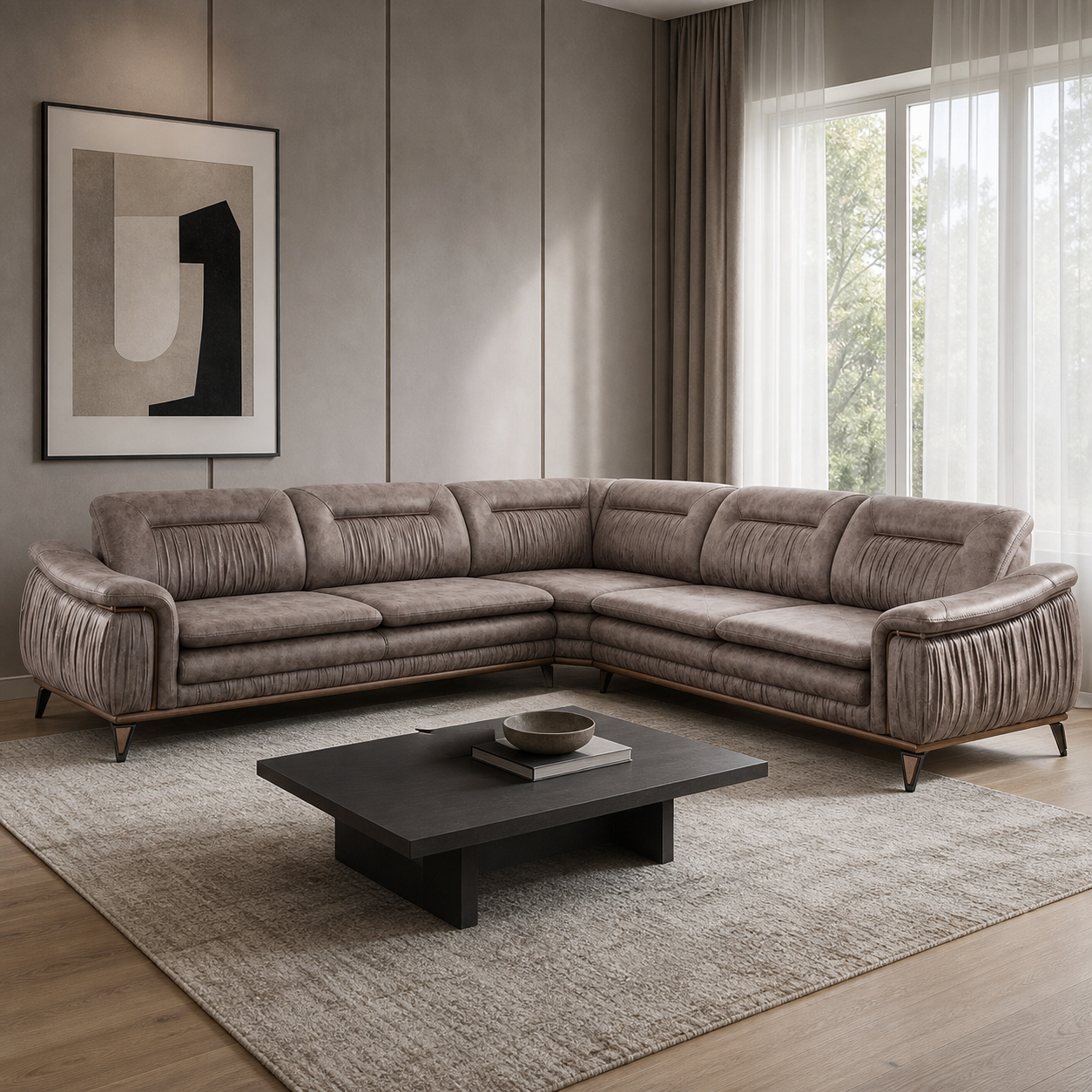 Willow - L shape sectional sofa in the exact upholstery color shown in the source reference, sectional sofa in a modern living room