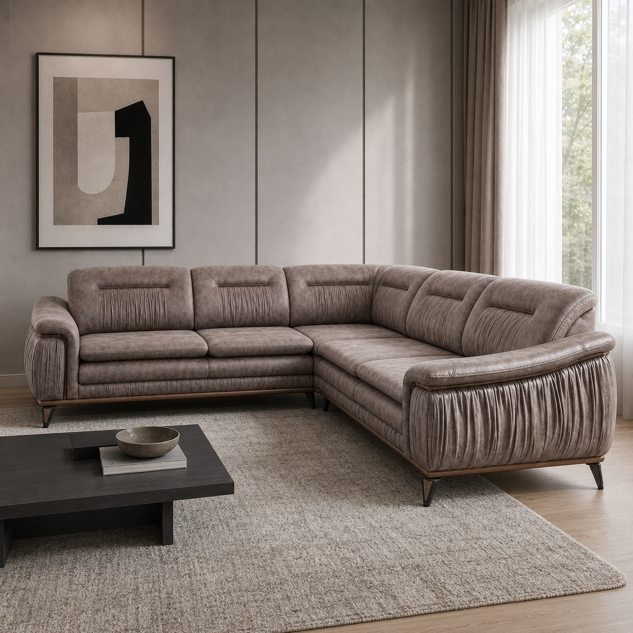 Willow - L shape sectional sofa, three-quarter view showing sectional depth and construction