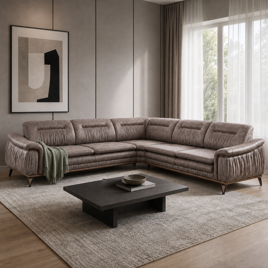 Willow - L shape sectional sofa sectional sofa styled with a sage-green throw