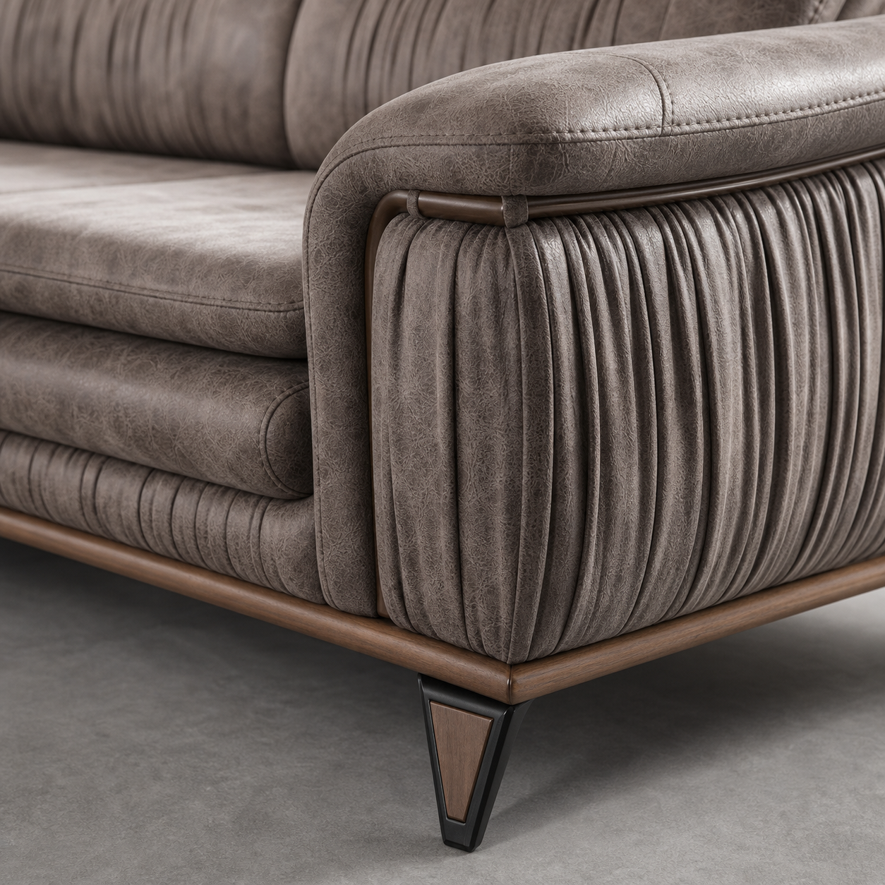 Close-up of the Willow - L shape sectional sofa's upholstery and construction details
