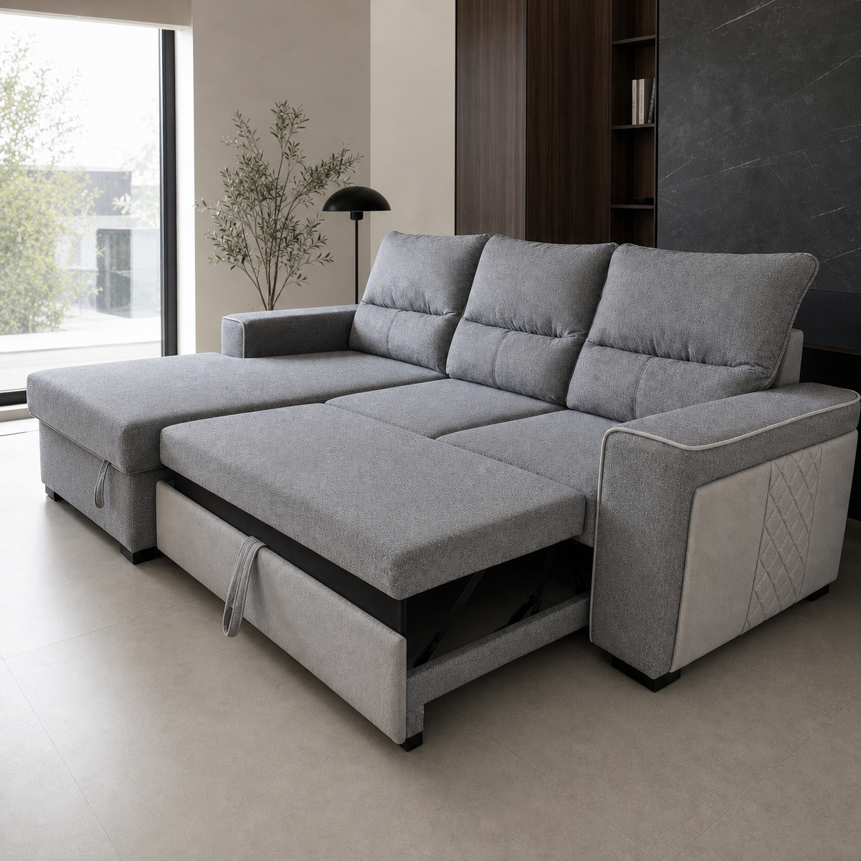 Wilon - Sofa bed, alternate open sofa-bed view in the identical living room
