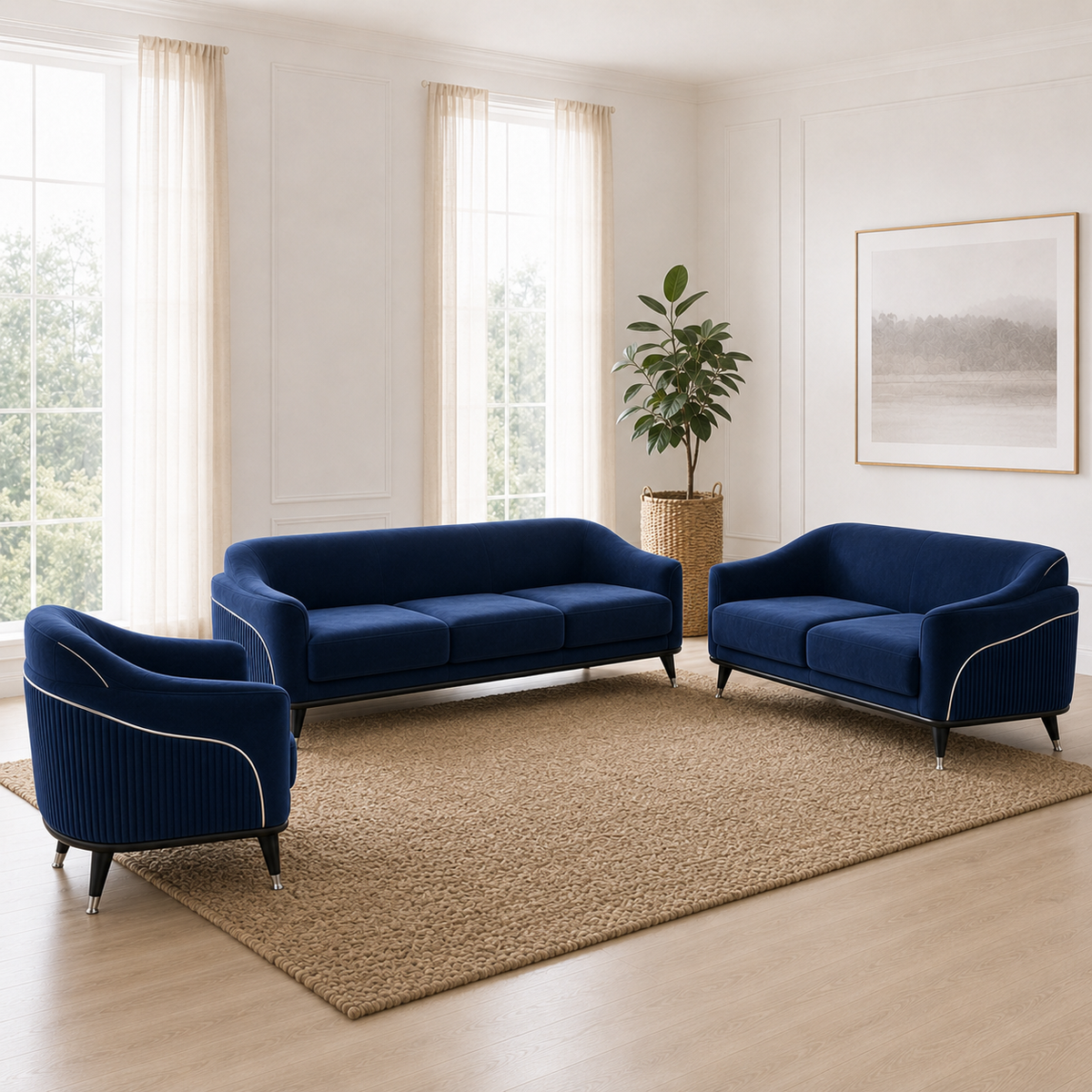 Wisp 3+2+1 Sofa Set, 3+2+1 full set, blue, room view