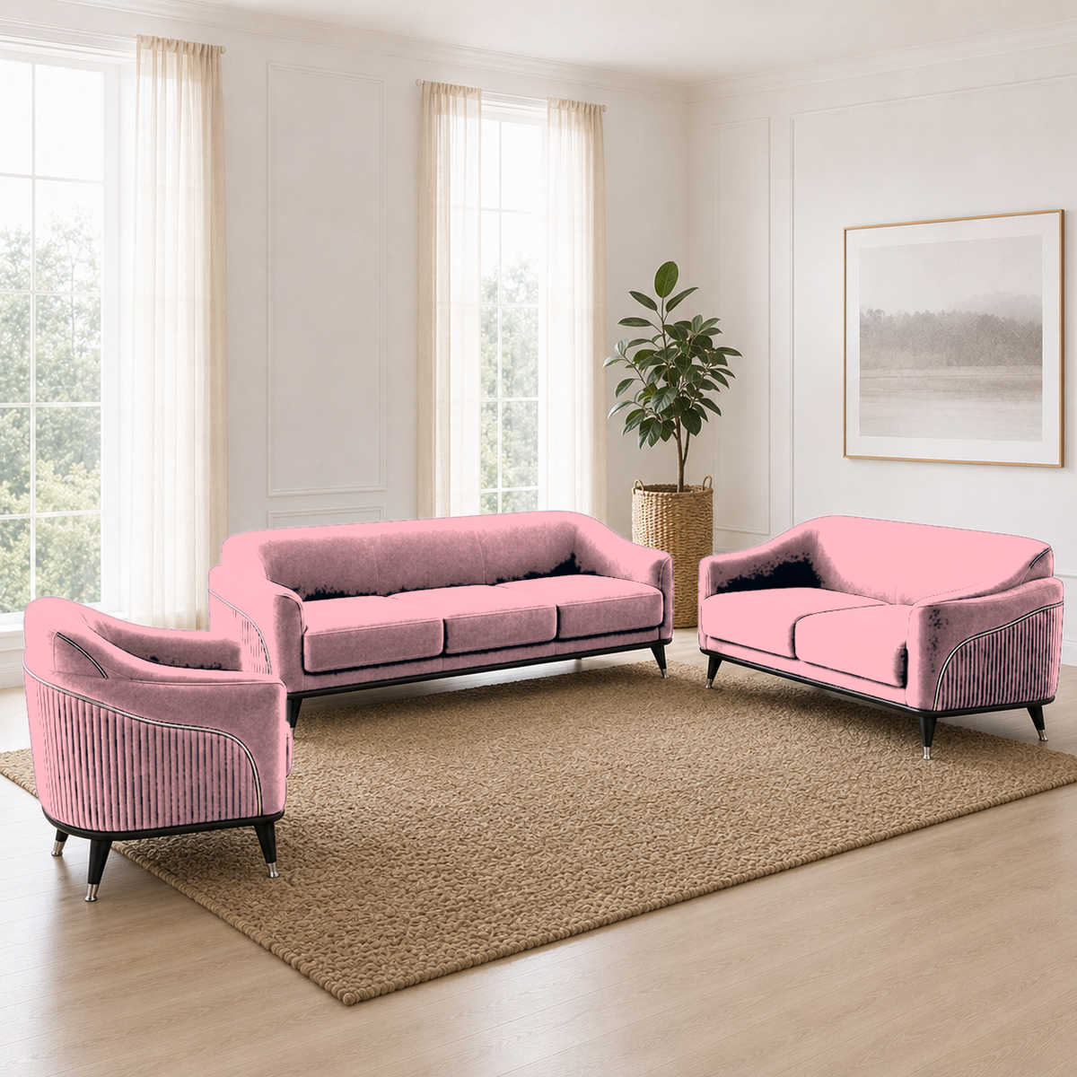 Wisp 3+2+1 Sofa Set, 3+2+1 full set, pink, room view