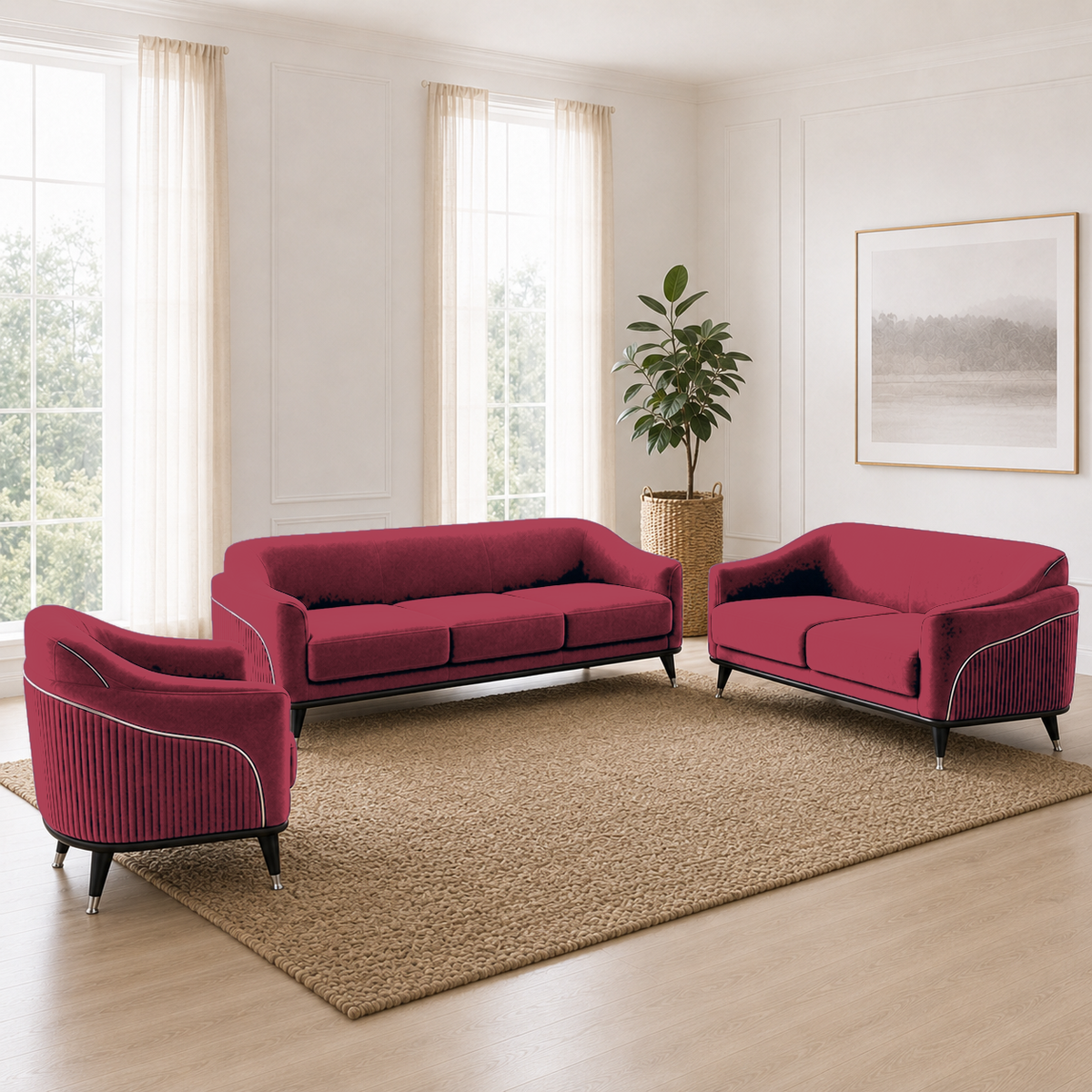 Wisp 3+2+1 Sofa Set, 3+2+1 full set, red, room view
