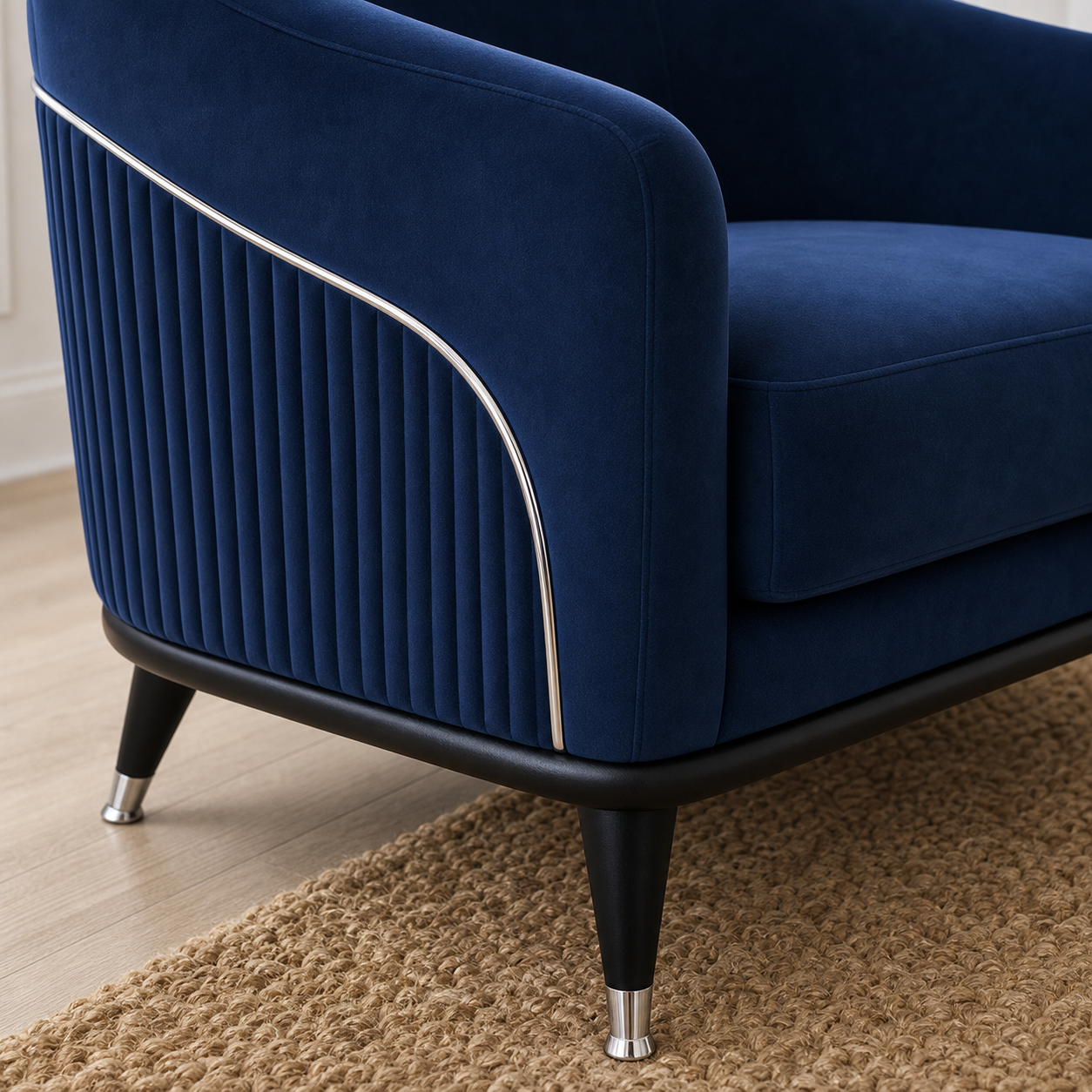 Detail view of Wisp - 3+2+1 Sofa Set upholstery, seams, base, and legs