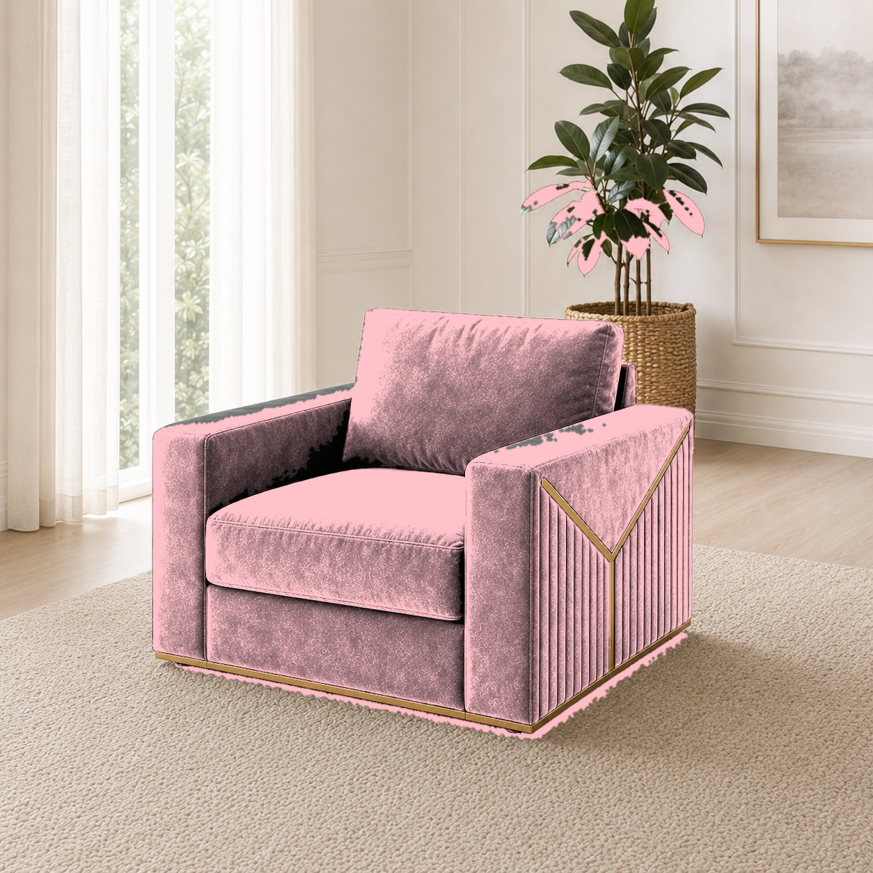 Xylo 3+2+1 Sofa Set, 1 seater, pink, room view