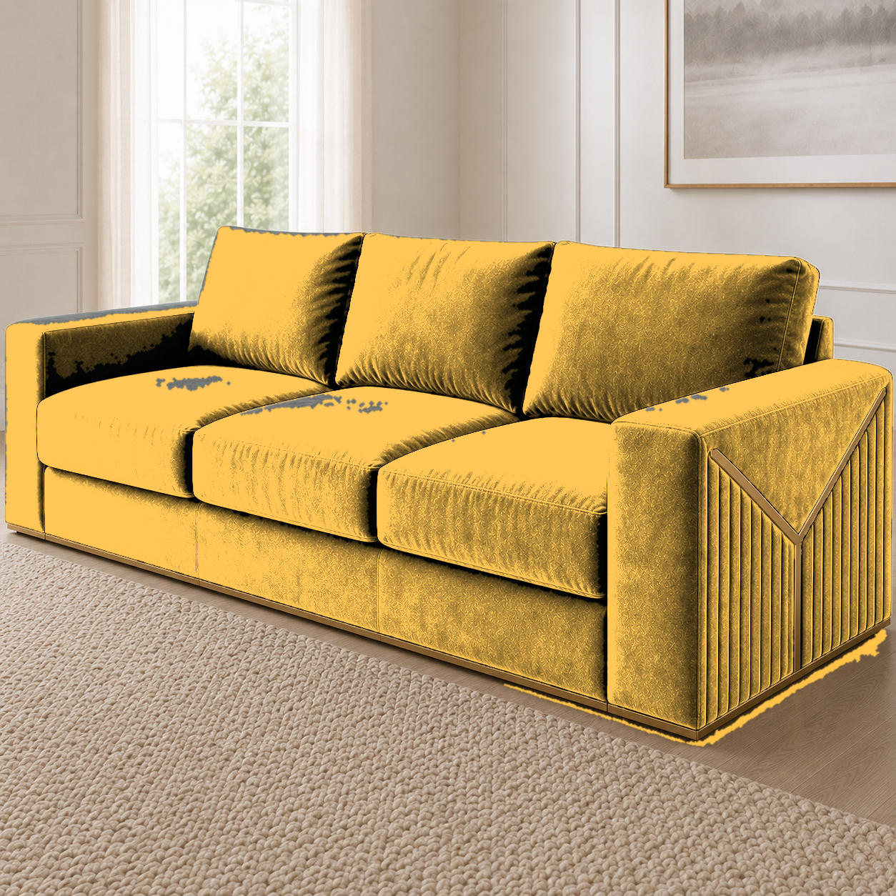 Xylo 3+2+1 Sofa Set, 3 seater, yellow, detail view